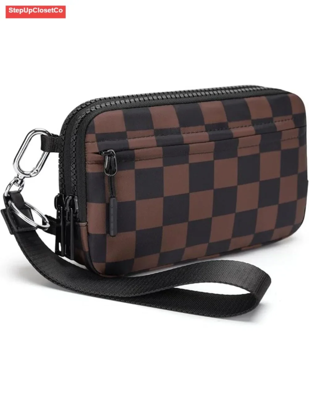 Nylon Checkered Wristlet Wallet Women Crossbody Bum Bag RFID ID Window 4 Zippers